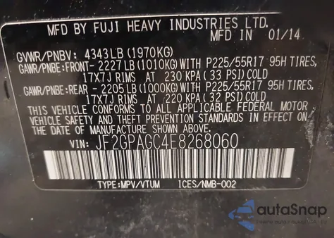 2014 Subaru Xv Crosstrek 2.0I Limited из США, поврежденный, VIN JF2GPAGC4E8268060